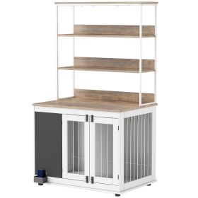 PawHut 39" Dog Crate Furniture for Large Dogs w/ Storage Shelf, Three Doors, Blackboard & Non-slip Foot Pads, White