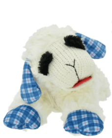 Multipet Medium Lamb Chop Dog Toy, Blue Plaid Ears and Paws, Squeaker