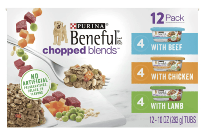 Purina Beneful Chopped Blends Wet Dog Food Real Soft Beef, Chicken & Lamb, 10 oz Tubs (12 Pack)