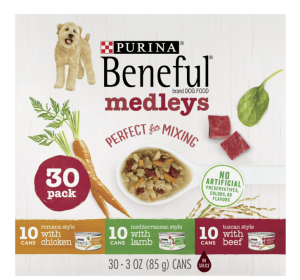 Purina Beneful Medleys Wet Dog Food High Protein Real Soft Beef, Chicken & Lamb, 3 oz Cans (30 Pack)